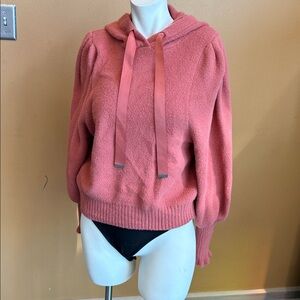 NWT Express Cozy Pink Hooded Sweater balloon sleeves, and ribbed cuffs Size XS